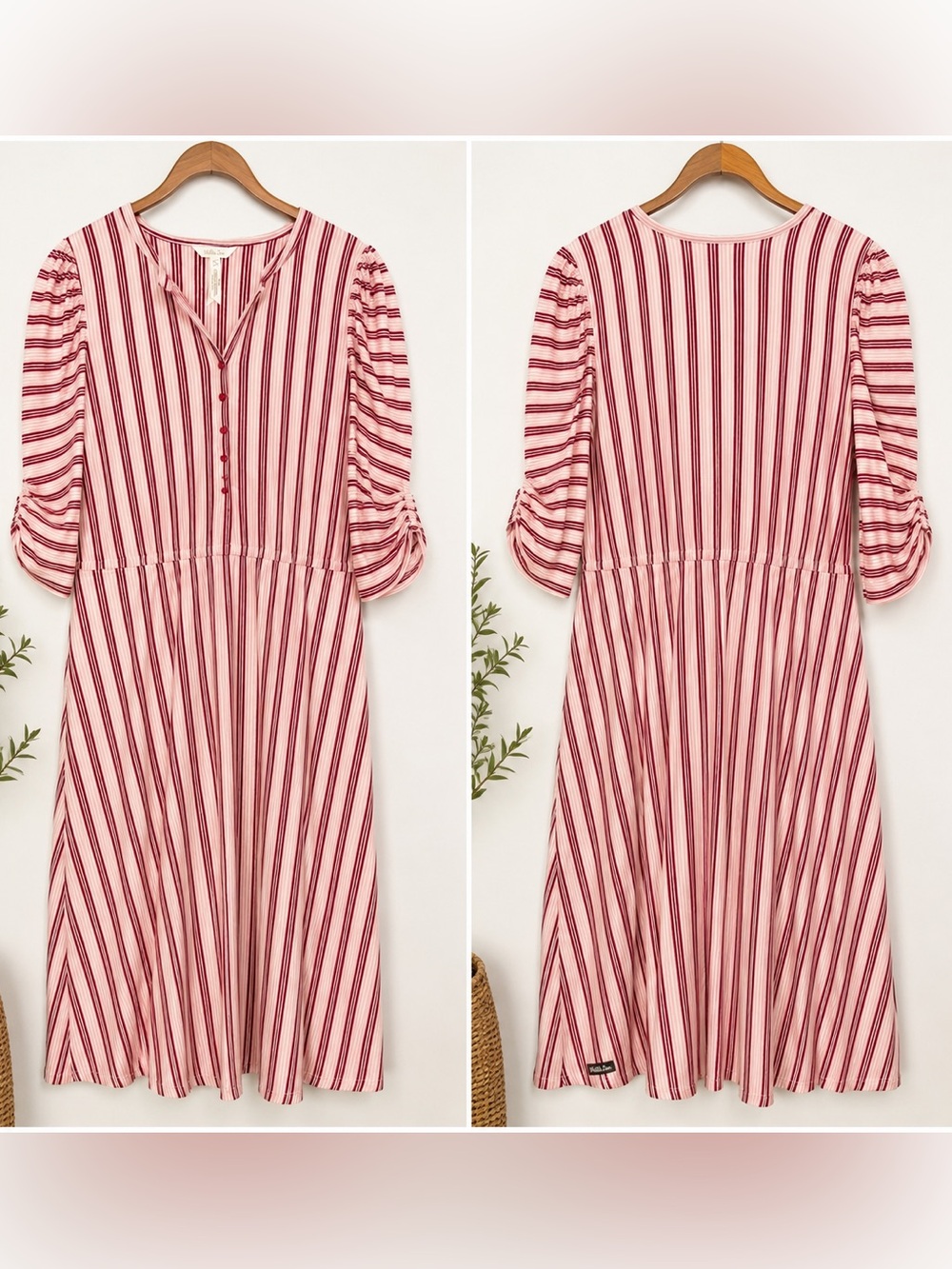 Matilda Jane McIntosh Striped Midi Dress Pink Burgundy Size L - Picture 2 of 5